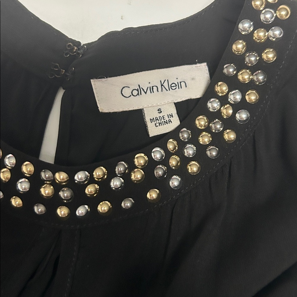 Calvin Klein Sleeveless Black Top with Studded Silver/Gold Neckline - Picture 4 of 5